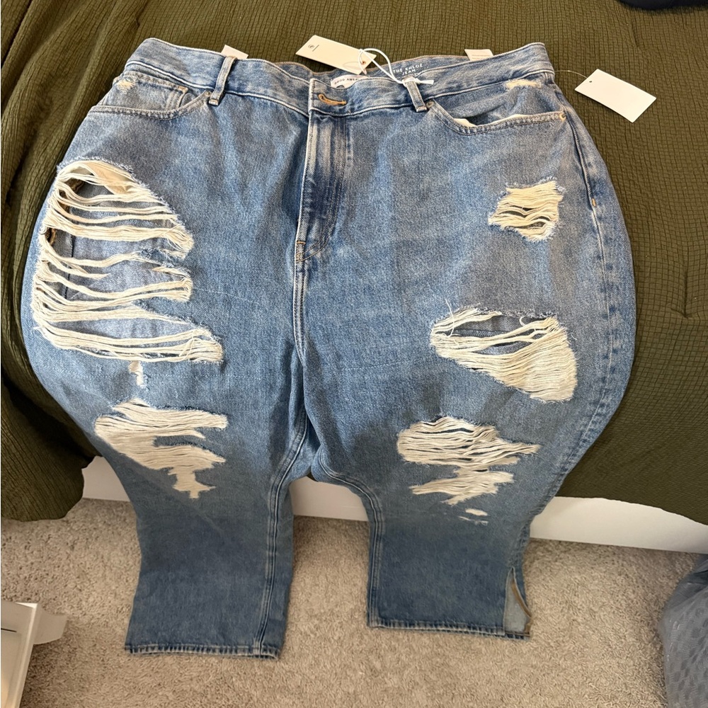 Good American Distressed Light Blue Boyfriend Jeans